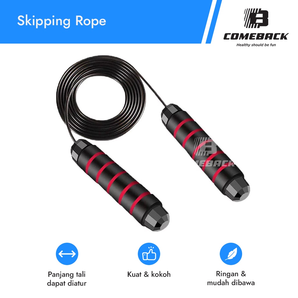 Comeback Skipping Rope Lompat Tali (Rope Size 2.9m) anti slip, Latihan Alat Olahraga