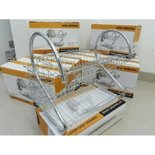 Rak Piring Stainless 2 Layer New Arrival Portable Peralatan Dapur Dish Drainer Ini Mudah Dibersihkan