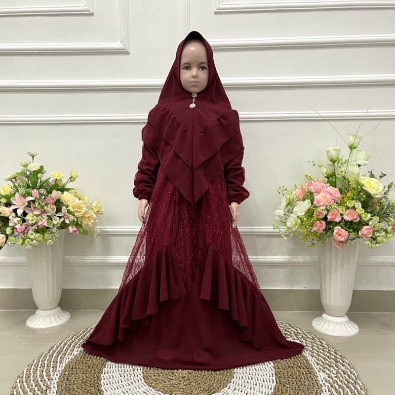 Set gamis anak BRUKAT PUTRI DUYUNG ceruty full furing