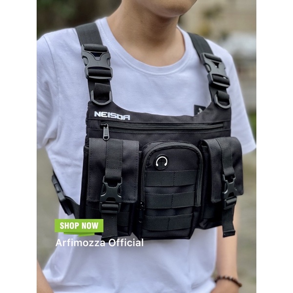 TAS DADA PRIA TERBARU TACTICAL ARMY / CHEST RIG BAG / TAS SELEMPANG PRIA ORIGINAL NEISDA BLACK THREE POCKET