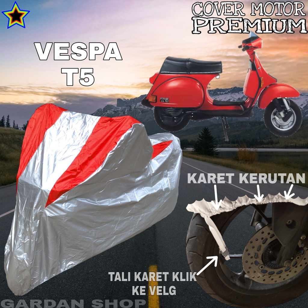 Sarung Motor VESPA T5 Silver MERAH Body Cover Penutup Motor Vespa T5 PREMIUM