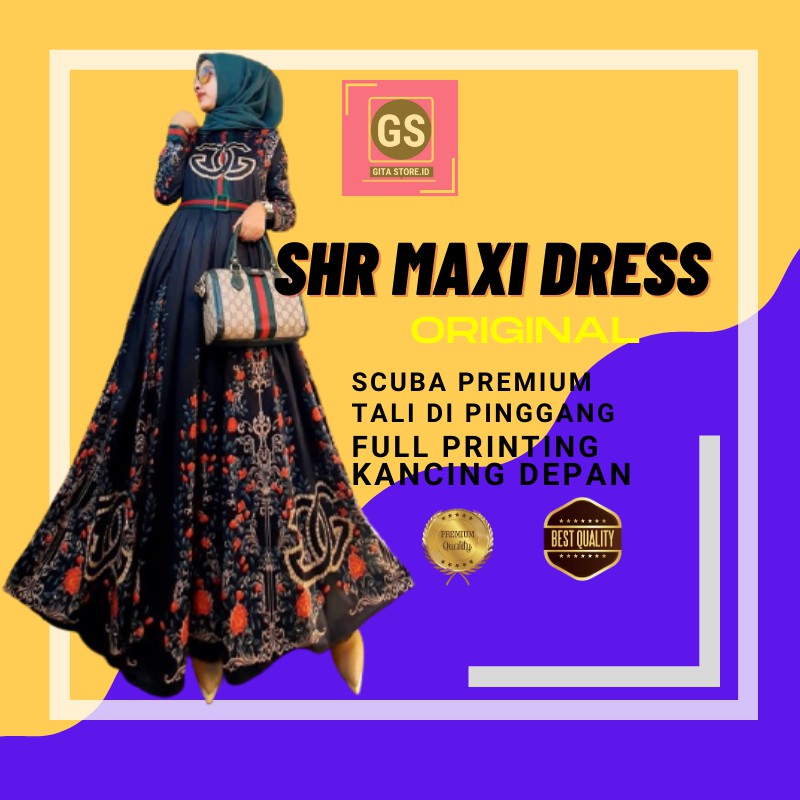 DRESS WANITA MUSLIM MAXI SCUBA LV & CHENEL BUNGA  HIGH QUALITY ORI SHR PREMIUM A5