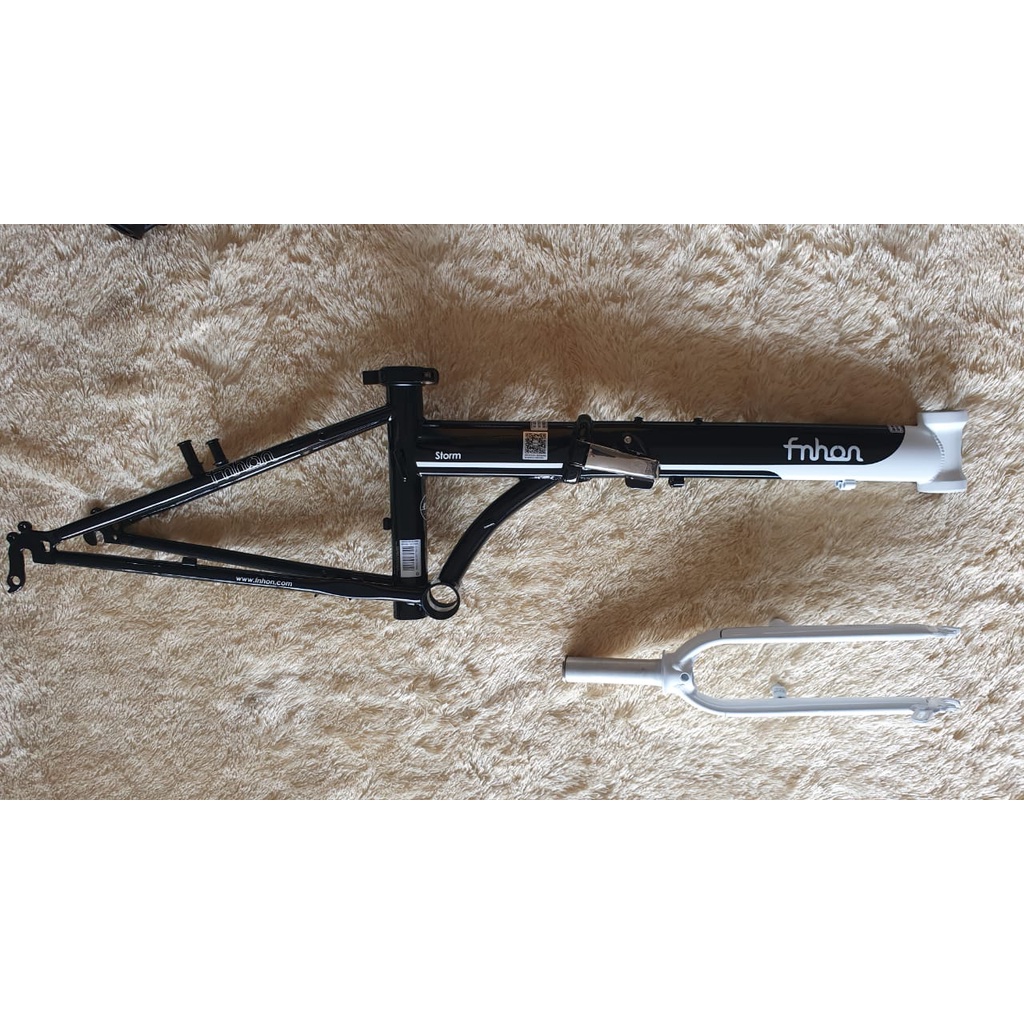 Frame Fork Fnhon Storm V Brake 20 22 inch Warna HITAM PUTIH Chromlly