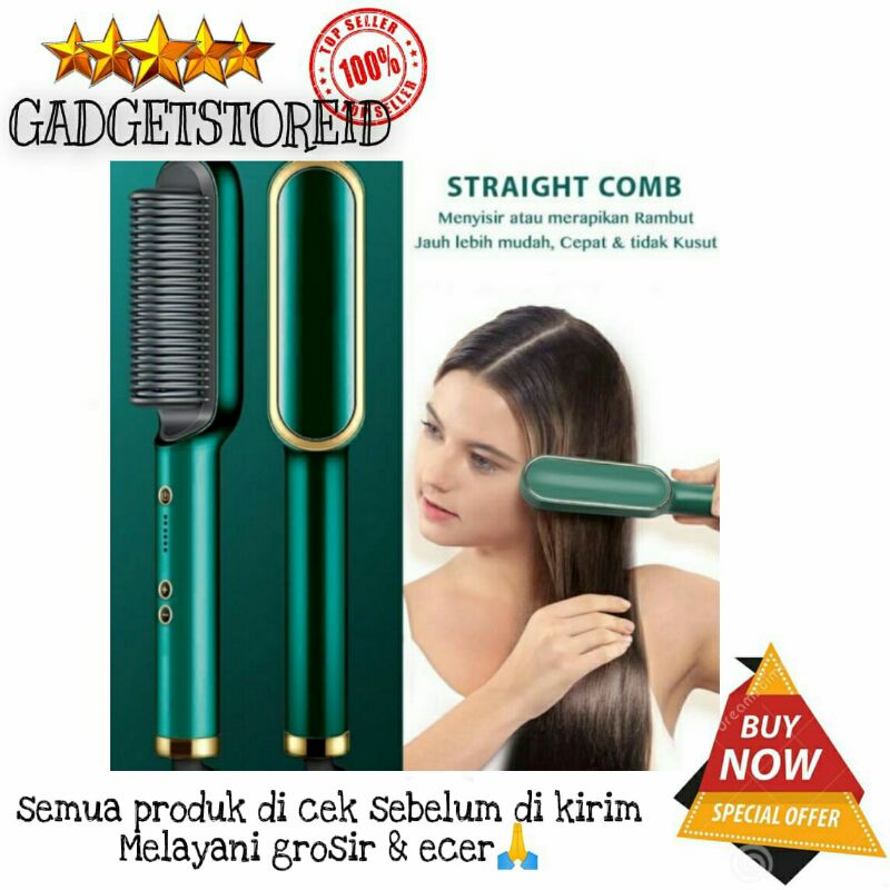 GG - Catok sisir pelurus rambut hair straightener curler 2 in 1 catokan sisir listrik catokan elektr