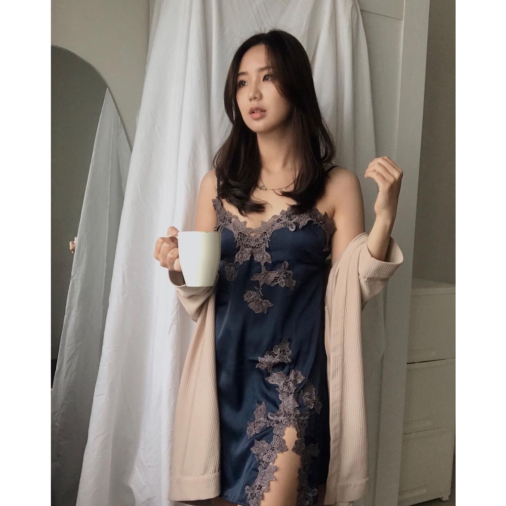 Pluffyschoice Evangeline Nightgown Lingerie Sleepwear Baju Tidur Satin Seserahan Bigsize-2