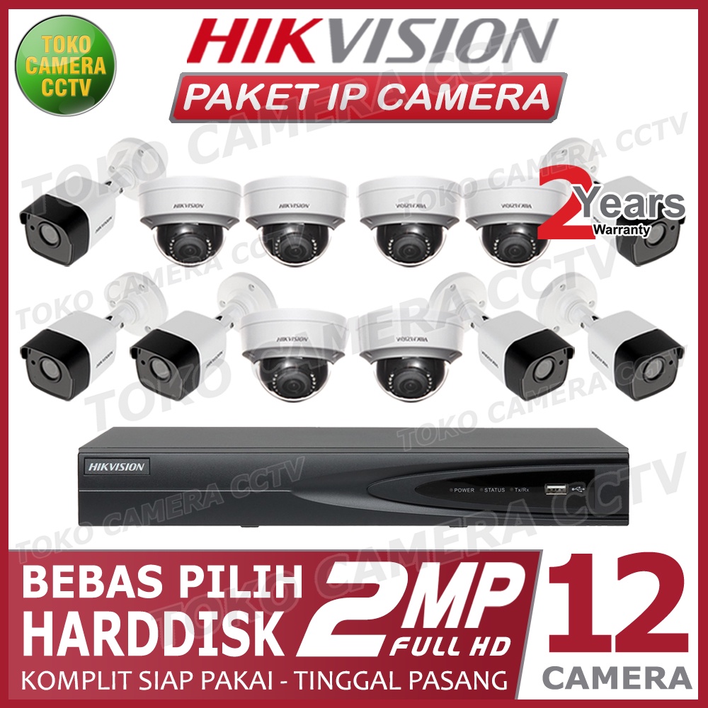 PAKET CCTV IP CAMERA HIKVISION 2MP 16 CHANNEL 12 KAMERA