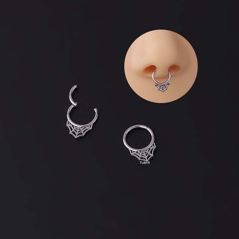 1pc Anting Tindik Hidung Bentuk Sarang Laba-Laba Ukuran 8mm Bahan Stainless Steel 16Gauge