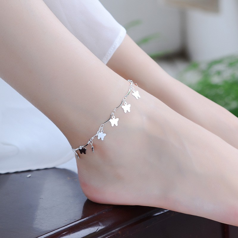 Gelang Kaki Rantai 925 Silver Double Layer Bentuk Hati Untuk Wanita