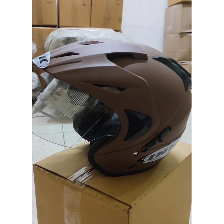 HELM BASIC INK REPLIKA TYPE T1 WARNA COKLAT DOF DOUBLE VISOR GOOD QUALITY ( Packing Kardus )