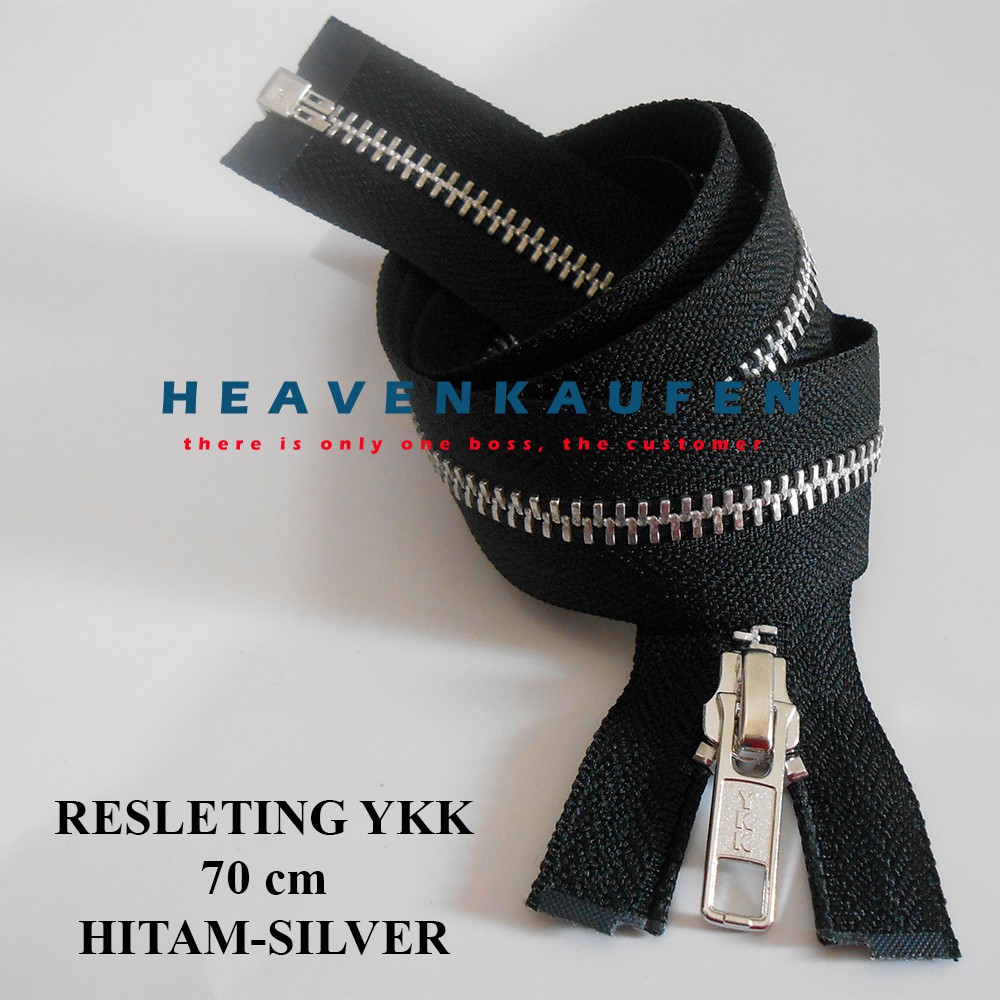 Resleting Jaket YKK Daun Hitam Gigi Silver 70 cm (28 inch) Murah