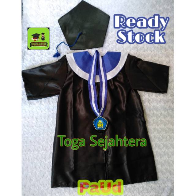 Baju / Seragam Toga Wisuda Anak PaUd BIRU LIST PUTIH ( BP )