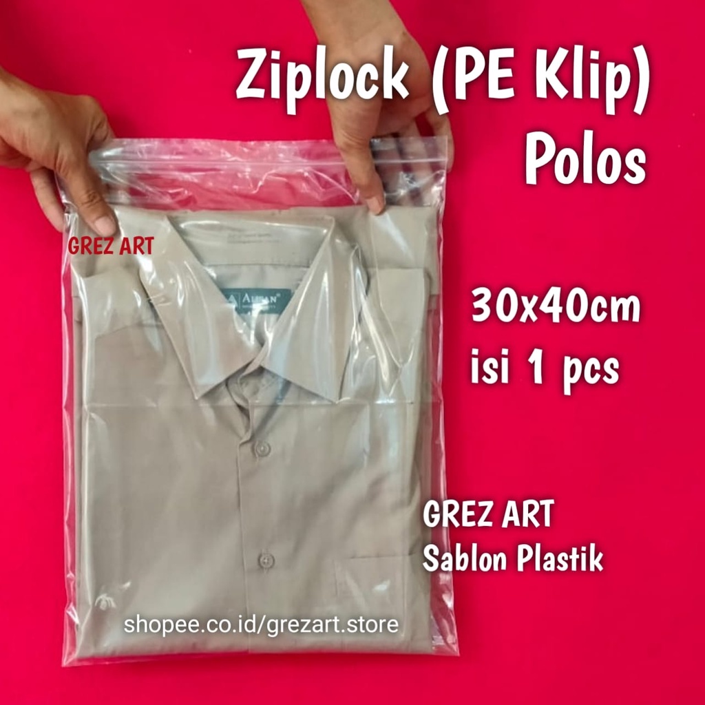 Plastik PE Klip Ziplock 30x40 (isi 1pcs), Plastik Polos Baju Kaos