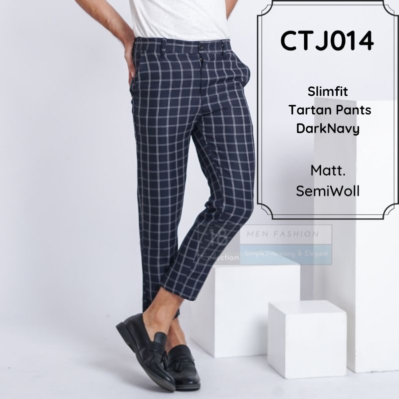 [BISA COD] Trousers Slim Fit Tartan / Chino Pria Motif Kotak / Celana Panjang Pria Kotak Simple