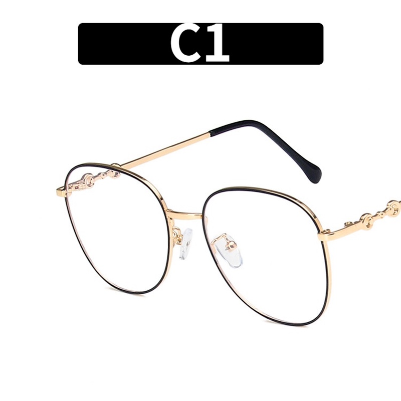 (YUZHU) COD Fashion Baru Logam Anti Blue Light Horsebit Desain Aviator Glasses Perempuan