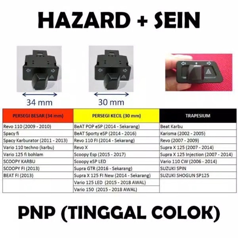 30mm Saklar tombol sen sein hazard + FLASHER pnp tinggal pasang sen motor honda bisa kedip semua