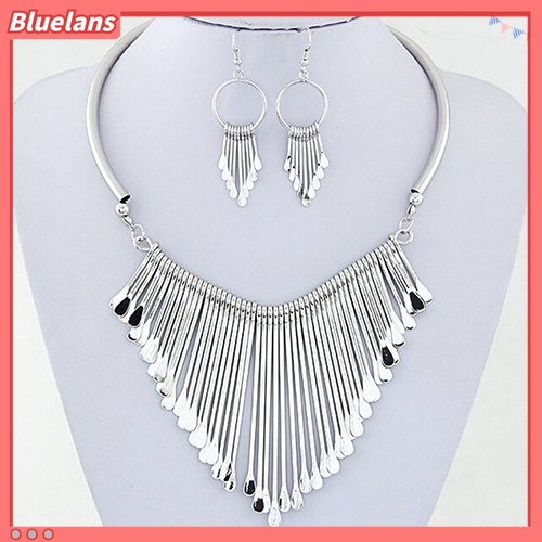 Bluelans Set Perhiasan Kalung Choker Liontin Rumbai Untuk Wanita