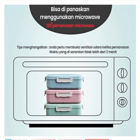 FREE SENDOK Tempat Makan FOOD GRADE Hijau Lengkap - Lunch box set Jerami Gandum kotak makan / free Sendok / 1000ml