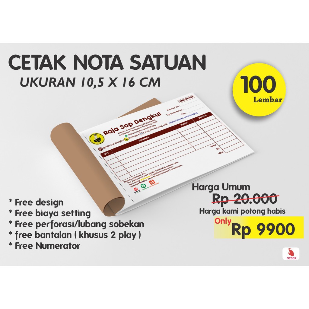 

NOTA CUSTOM - CETAK NOTA -- 2 RANGKAP -- 1 RANGKAP -- INVOICE Bon Surat Jalan Kwitansi Olshop MURAH