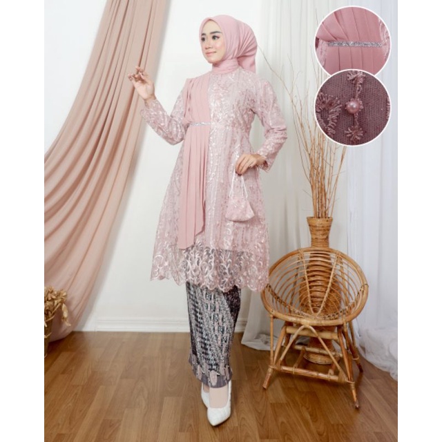 TUNIK SELENDANG // BAHAM TILLE BORDIR MUTIARA MIX SERUTY // By ADIVA