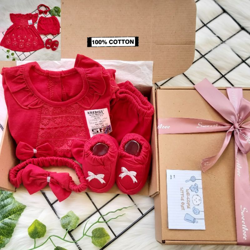 Set baju merah Newborn / Set Baju bayi giftset lahiran kado bayi / Hampers baby / set hampers Baby newborn / Baju merah buat acara 1 bulanan bayi