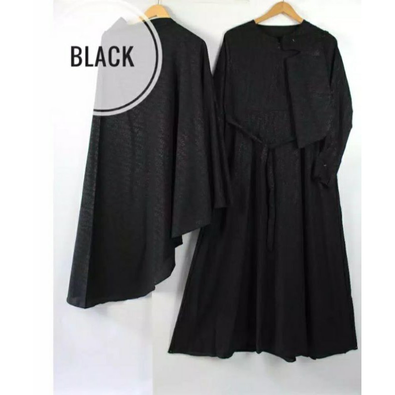 Gamis Set Jetblack Embos Free Cadar Tali by Inas Kamila