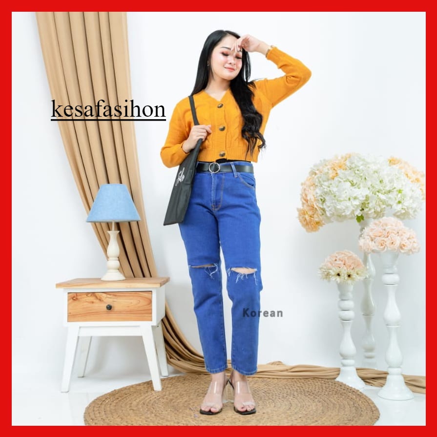 Celana Boyfriend Jeans Wanita BOYFRIEND CUTKNEE / SOBEK LUTUT MODEL KOREAN YANG LAGI HITS