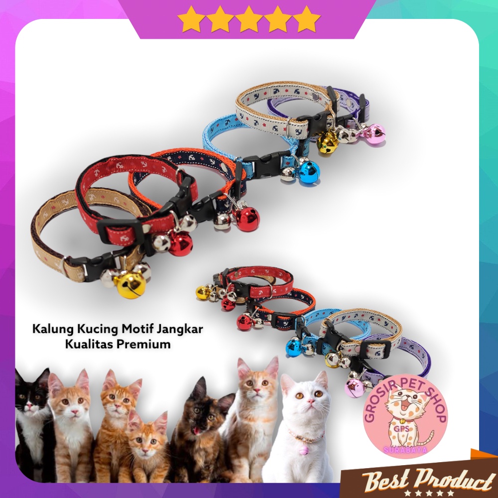 Kalung kucing anjing kelinci premium motif jangkar liontin isi 3 ecer grosir aksesoris hewan peliharaan