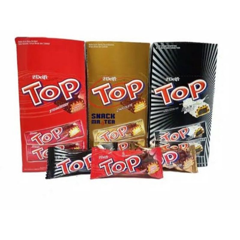 

coklat top delfi (coklat / stawberry / black White) 1box (24 pcs + 2 pcs) @9gr