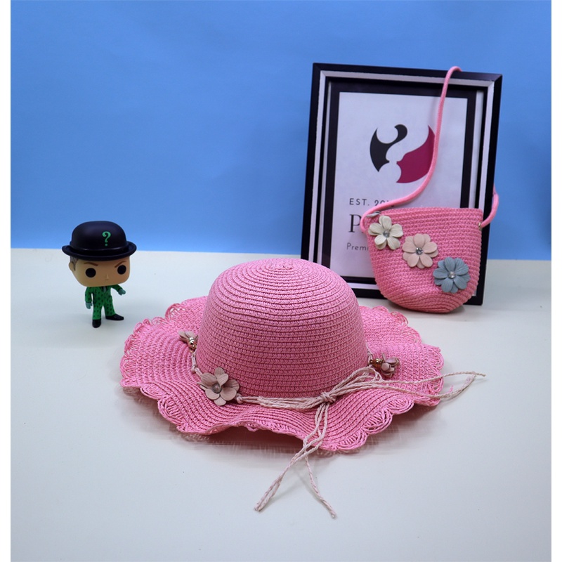 Topi Anak Pantai paketan set Tas Pantai Anak Bunga Import Pathos-Pink 2