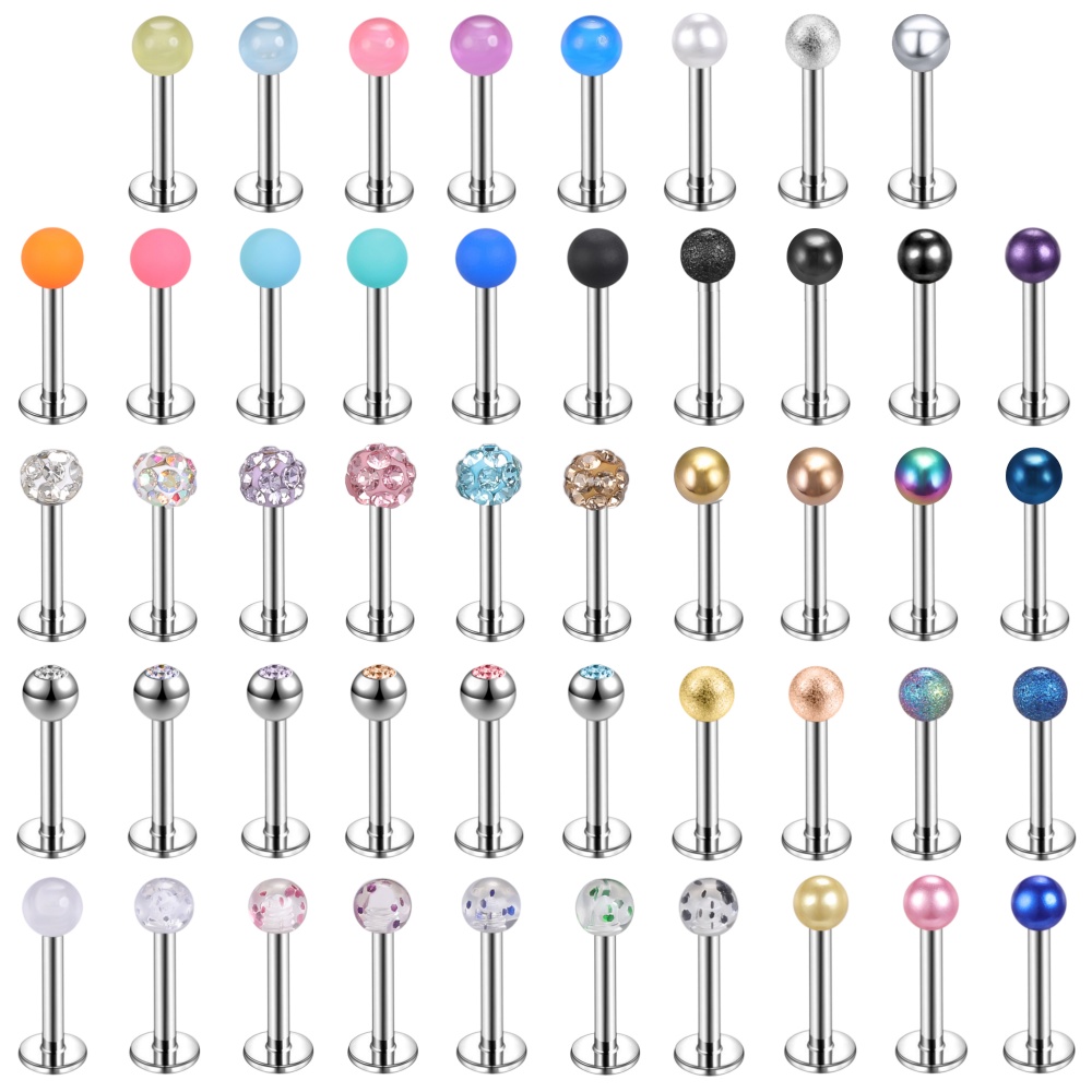 1 Pc Anting Tindik Bibir Bahan Stainless Steel Aksen Kristal Warna-Warni