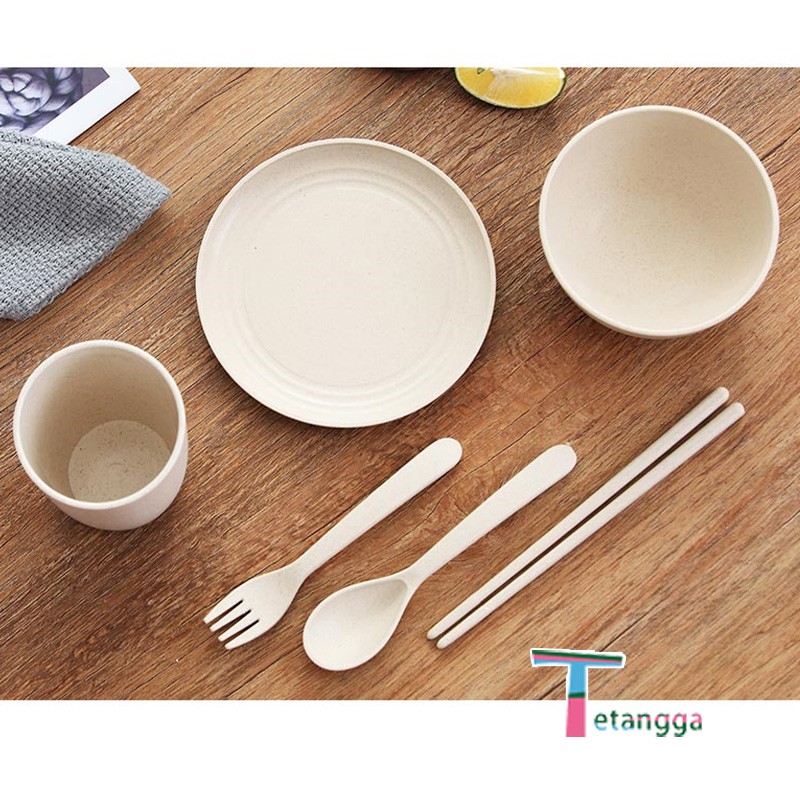 Gandum 6 Pcs Peralatan Makan Set Mangkuk / Piring  / Sendok Peralatan Piring Makan Keluarga