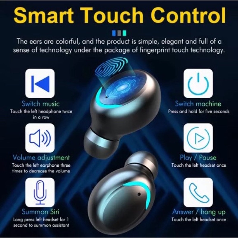 Headset F9-5 TWS Bluetooth 5.0 Rechargeable Wireless Touch Control Active Noise Reduction-3