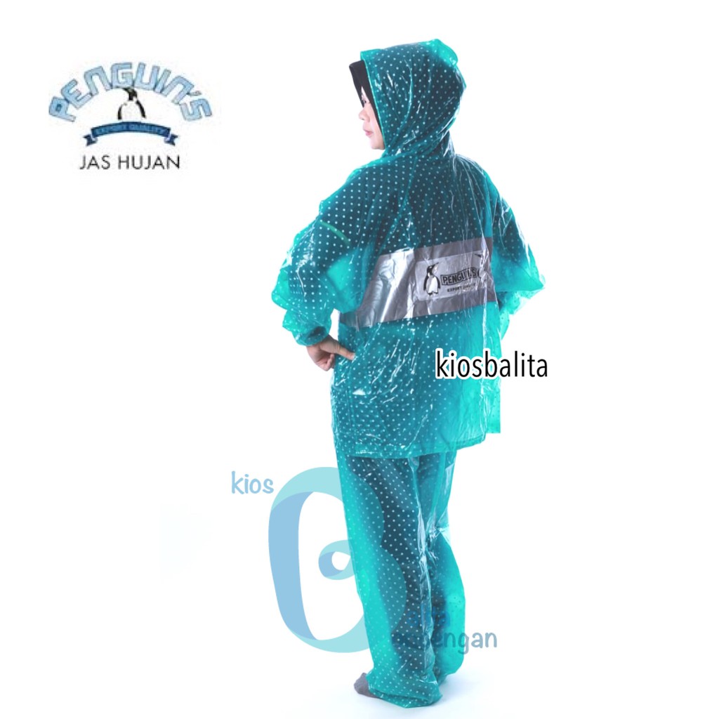 JAS HUJAN JAKET CELANA POLKADOT PENGUIN'S 100% PVC BAHAN TEBAL DAN AWET / RAINCOAT PENGUINS PREMIUM