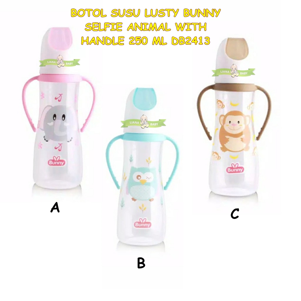 BOSU263 BOTOL SUSU LUSTY BUNNY SELFIE ANIMAL WITH HANDLE 250 ML DB2413