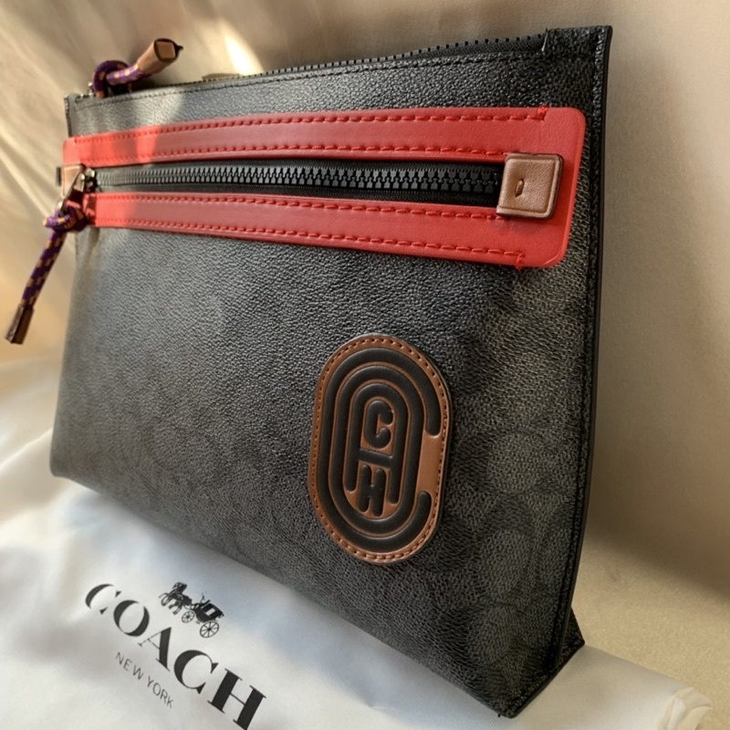COACH CLUTCH ACADEMY POUCH IN SIGNATURE CANVAS WITH PATCH ORIGINAL