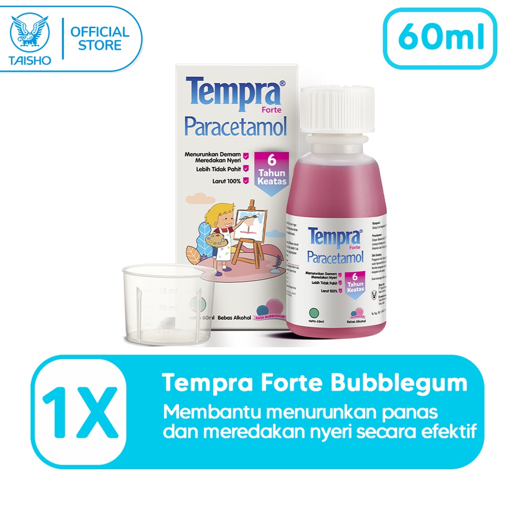 Tempra Forte Sirup 60 ML / Paracetamol 250 Mg / Anak 6 Tahun Ke atas / Bubble Gum/ Strawberry/ Anggu
