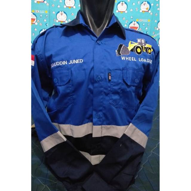Seragam kerja pria proyek safety first/baju kerja pria lengan panjang/werpak kerja pria operator