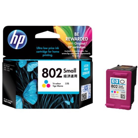 ink cartridge hp 802 colour small ch562zz for printer 1000 1010 1050 1500 2050 2000 3050 series - Tinta color tiga warna