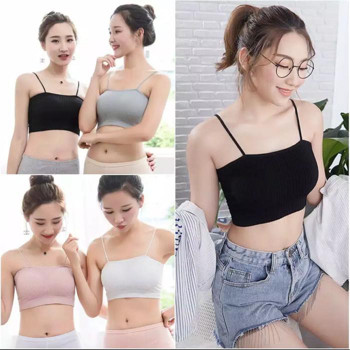 EKSKLUSIF TANKTOP WANITA CROP KEMBEN T014B - HITAM 