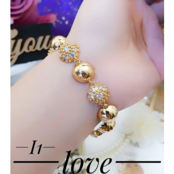 (JAN) TERMURAH Set Perhiasan Xuping Lapis Emas Gelang Rantai Permata Bulat Gold Mewah Titanium Asli
