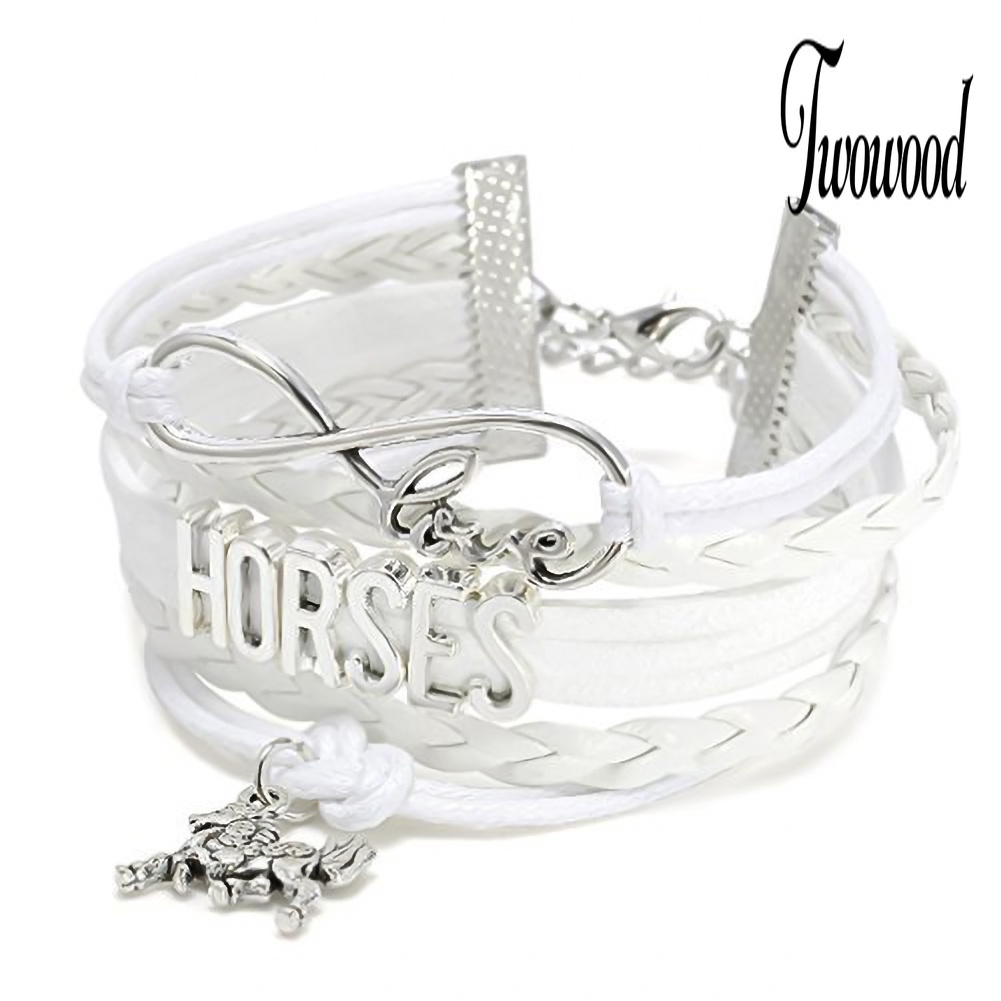 Gelang Multilayer Bahan Kulit Imitasi Desain Infinity Love Horse Untuk Wanita