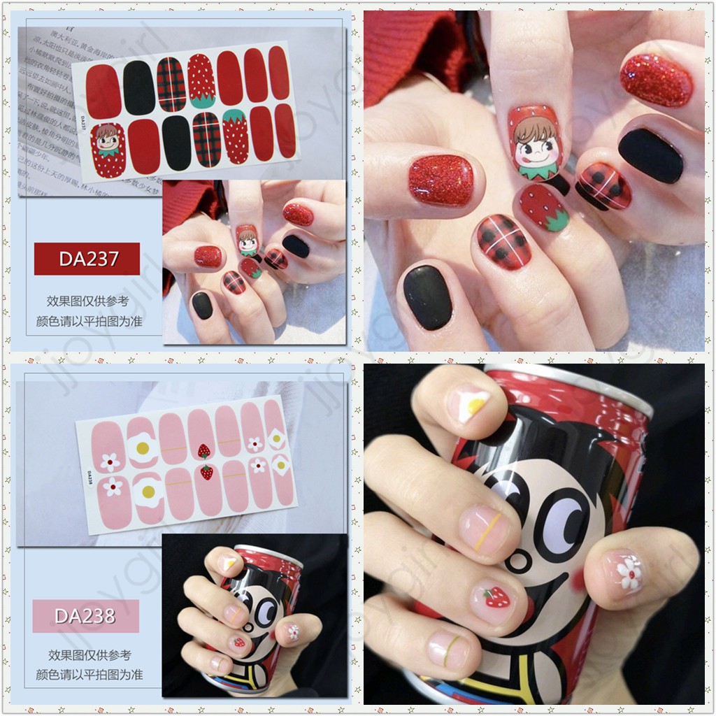 DA &amp; YW  Nail Sticker Kuku 3D Kartun Motif Stiker Kuku Glitter Hiasan Kuku 14PCS Cartoon