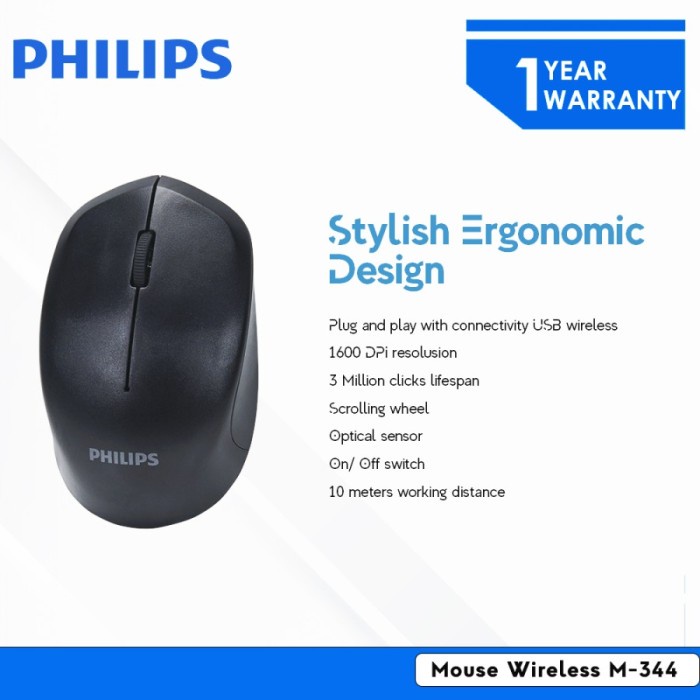 Mouse Philips M344 Wireless M-344 Office Ergonomic Design