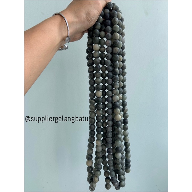 batu grey jasper 14mm natural abu abu perhiasan fashion gelang kalung