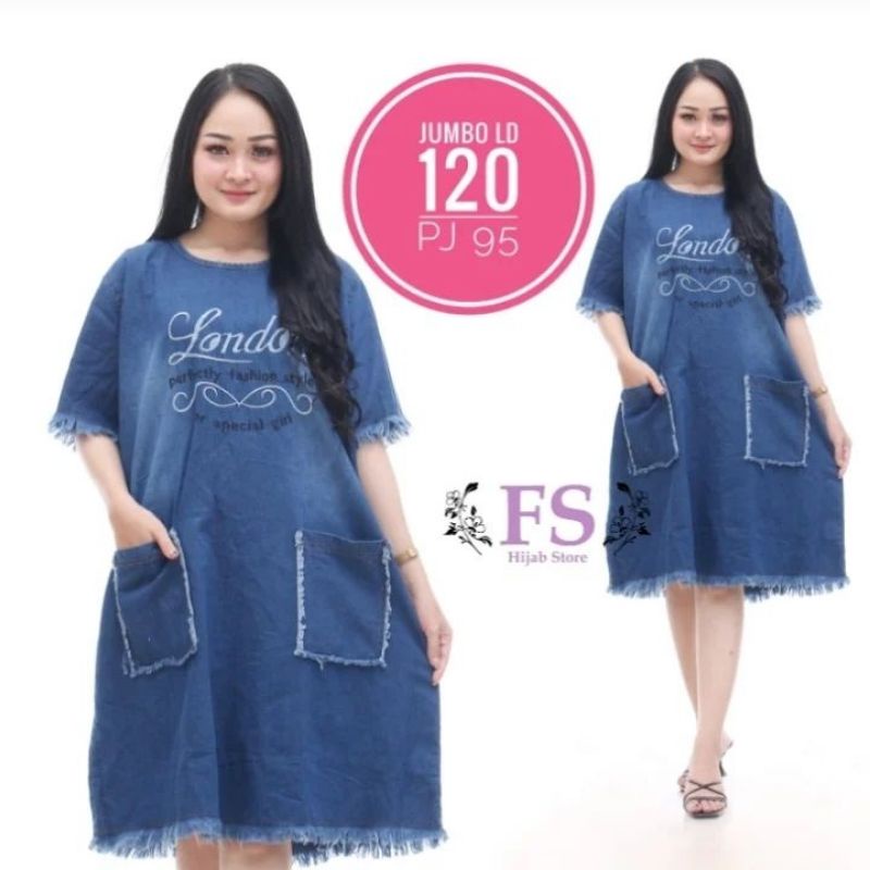 PROMO DASTER DRESS JUMBO XXL JEANS WANITA HOME DRESS LENGAN PENDEK