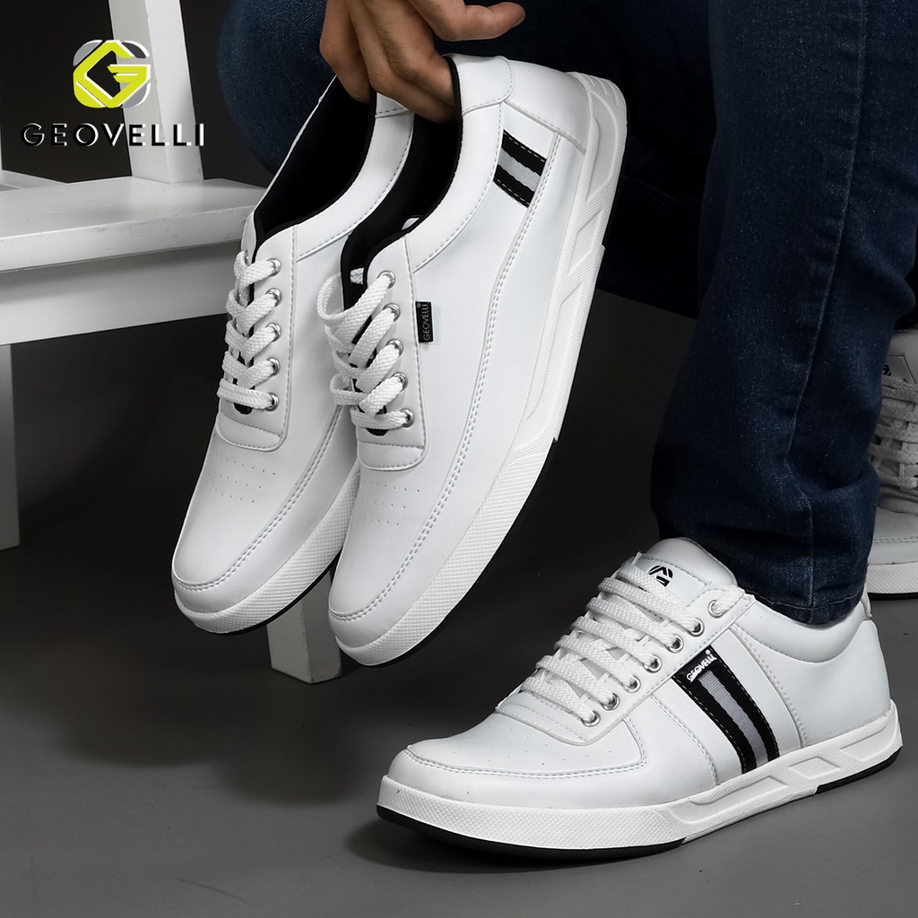 Sepatu Sneaker Putih Pria Sepatu Sneakers Terbaru Brand Geovelli Untuk Sekolah Kuliah Kerja Warna Putih G-3100-1