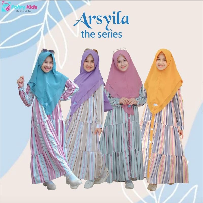 Baju Gamis Dress Terusan Anak Syar'i Set Hijan Pasmina Arsyila  Fahry Kids