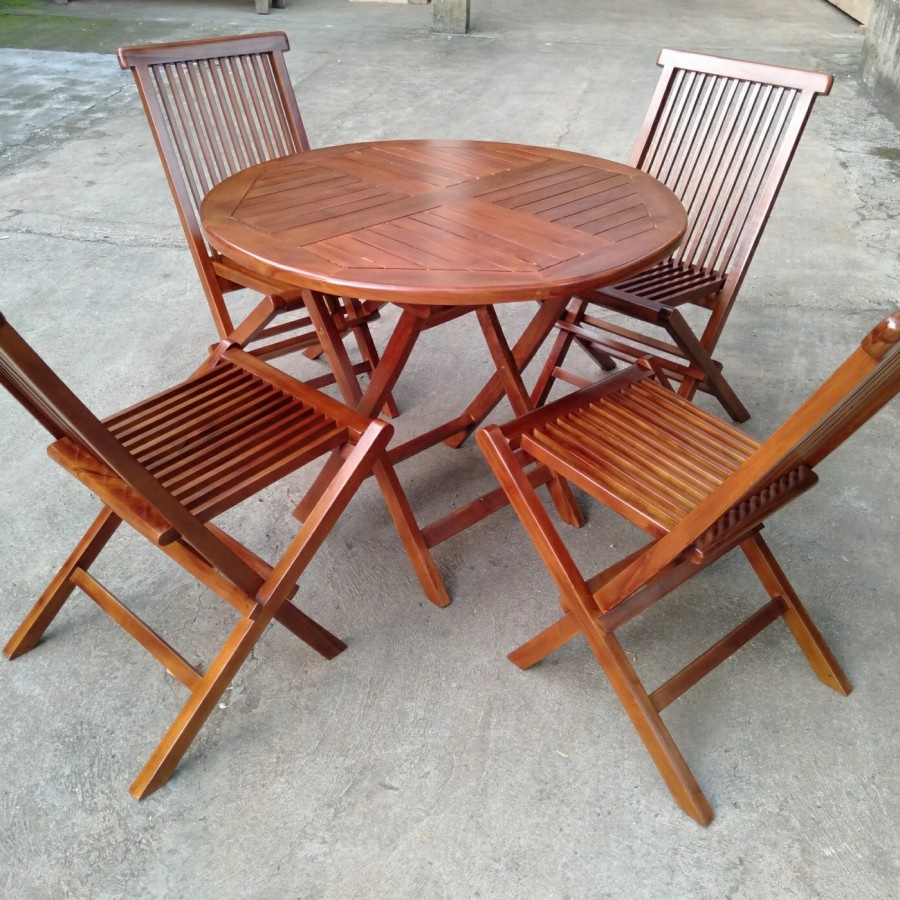 Jual Meja Bulat Garden Kayu Jati Meja Makan Cafe Resto Lipat Shopee