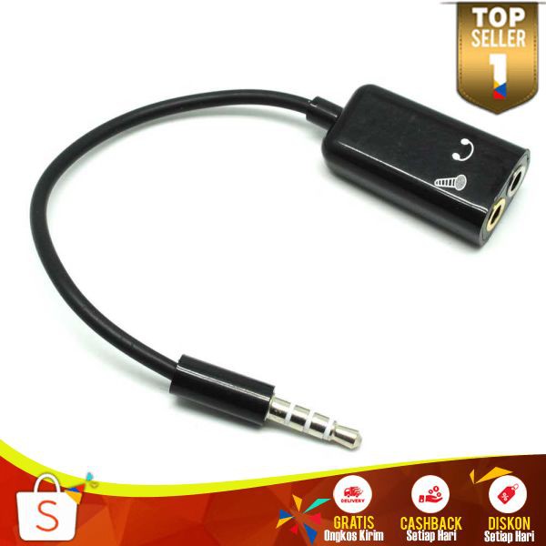 Microphone Mic Headphone AA03 Audio Splitter 3.5mm ke 2x3.5mm 1Port Microphone Leptop Smartphone