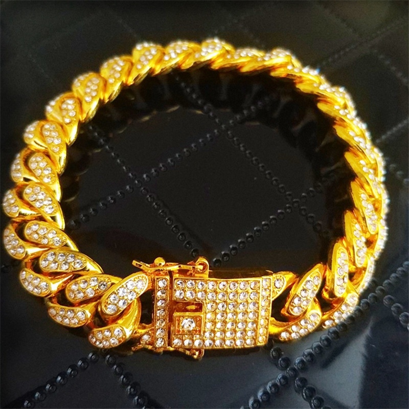 Gelang Rantai Lapis Emas 14K Hias Berlian Untuk Pria